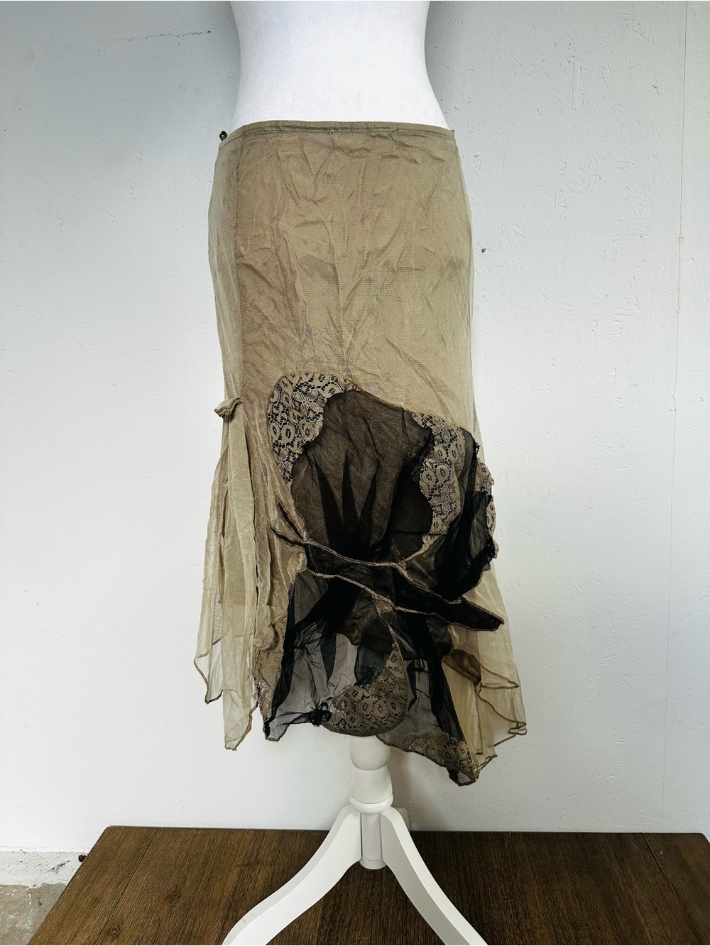 per una Taupe and Black Layered Midi Skirt